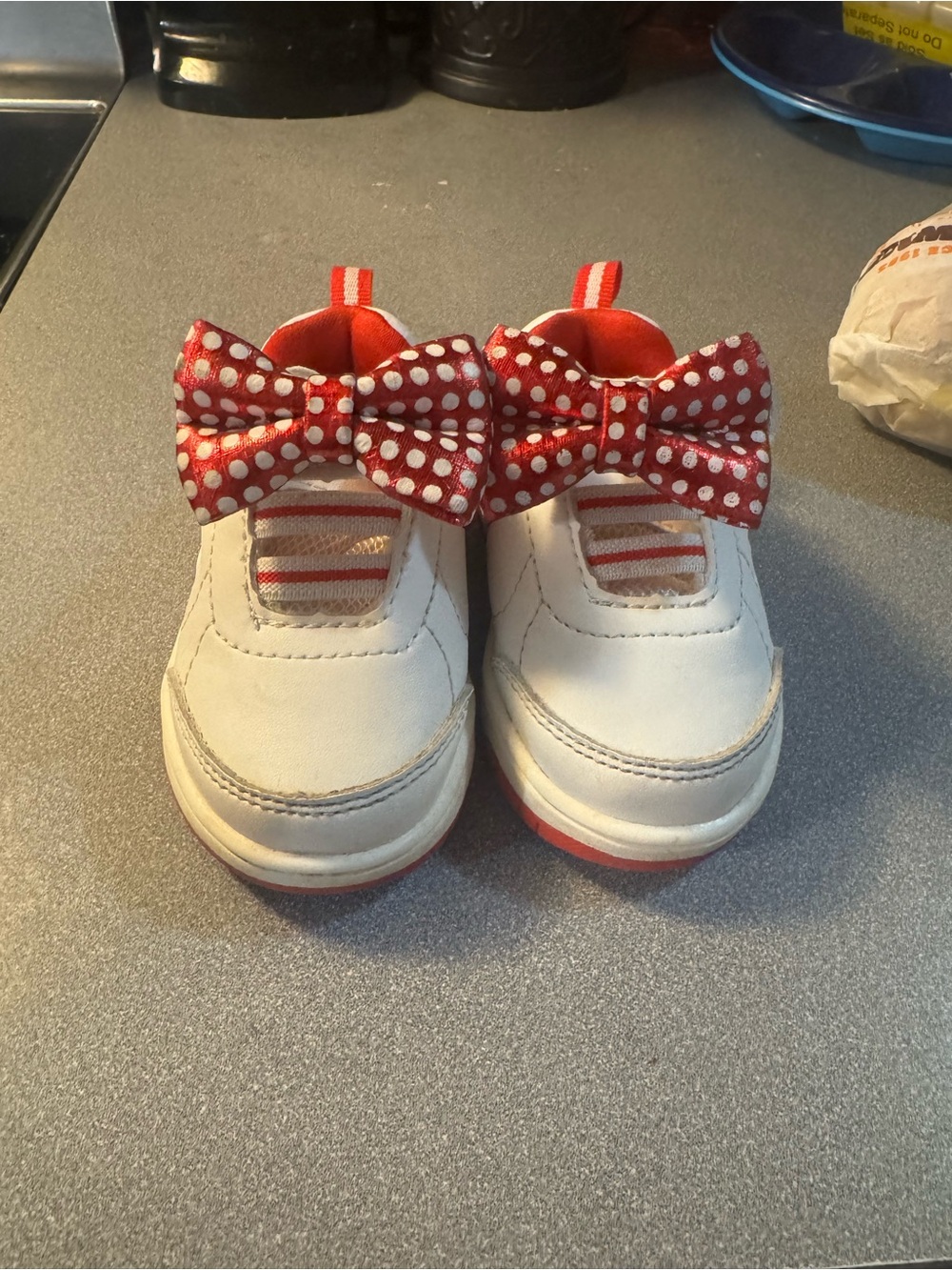 Disney White and Red Polka Dot Bow Slip-On Baby Shoes